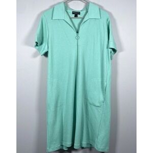 Miss Elaine Relax‎ Women's L Green Waffle Knit Full Zip Boho Beach Short Robe